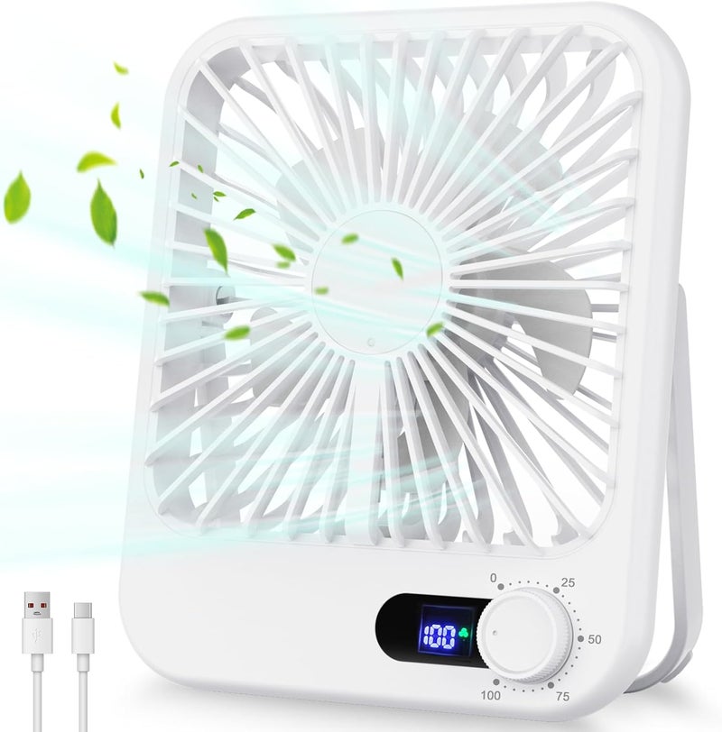 COOPERWIN Travel Fan for Sleeping, 6.8" Small Portable Fan Rechargeable Battery Powered, 100 Speeds Personal Mini Desk Fan for Office Bedroom, Cruise Ship Beach Vocation Travel Essentials, White - Image 1